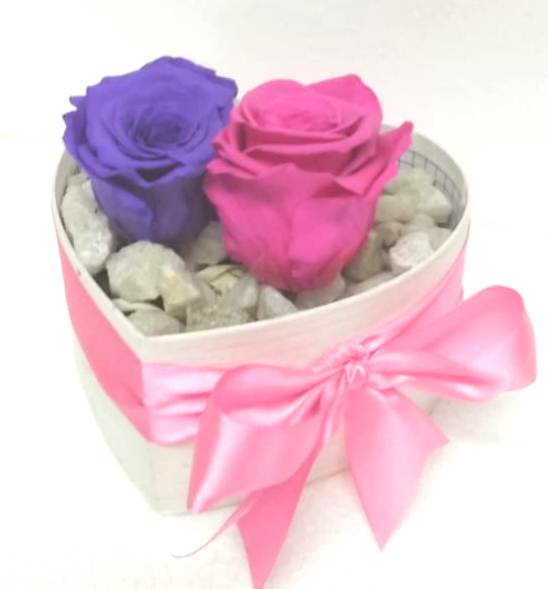 2 Rosas Preservadas en Caja Coraz�n