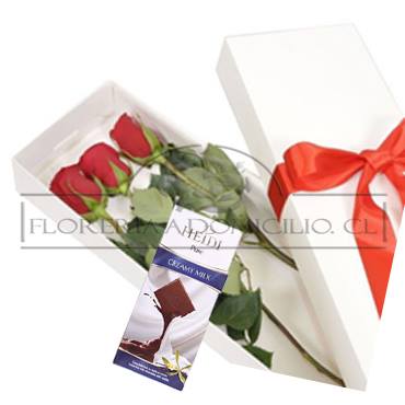 Caja de 03 Rosas ms Tableta de Chocolate de Leche Heidi Pure