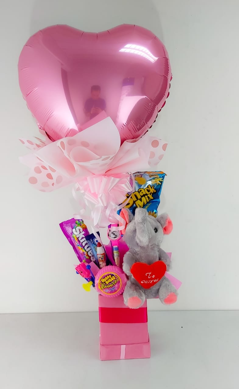 Cajita Sorpresa de Dulces, Peluchito y globito