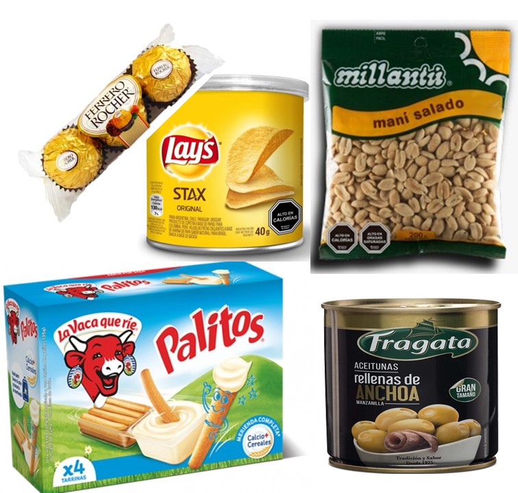 Palitos de Queso Crema, Man�, Papas en Tarro, Aceitunas en Lata y Bombones