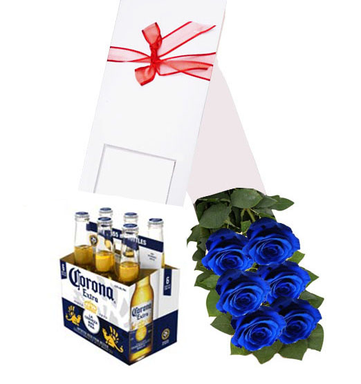 Promoci�n Caja 6 Rosas Azules + Cerveza 