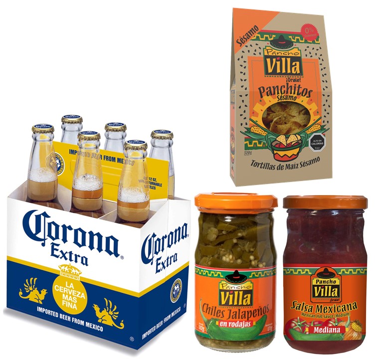 Cerveza Corona, Chiles Jalape�os, Tortillas y salsa Mexicana