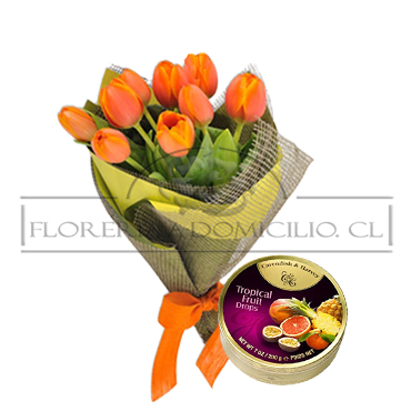 Ramo de 10 Tulipanes m�s Mix De Caramelos Tropicales 200 Grs