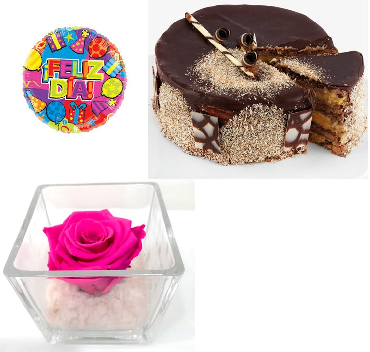  Torta Panqueque del D�a, Rosa Preservada en cubo y Globito