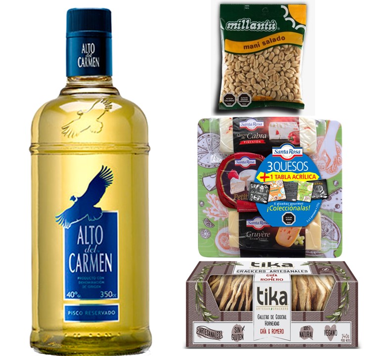 Pisco Alto Del Carmen, Tabla 3 Quesos, Galletas Crackers Y Man�