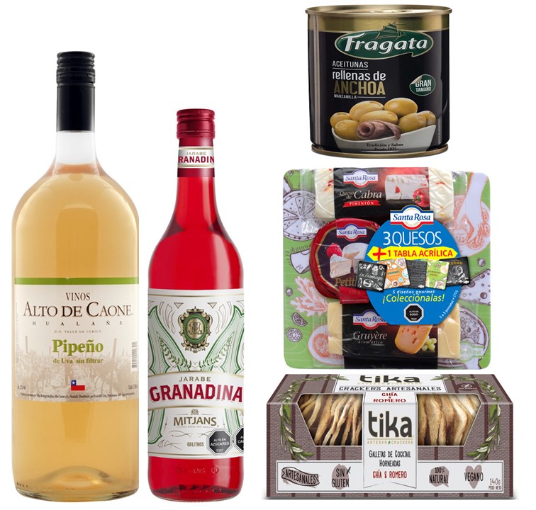 Vino Pipe�o, Jarabe De Granadina, Tabla 3 Quesos, Galletas Crackers Y Aceitunas
