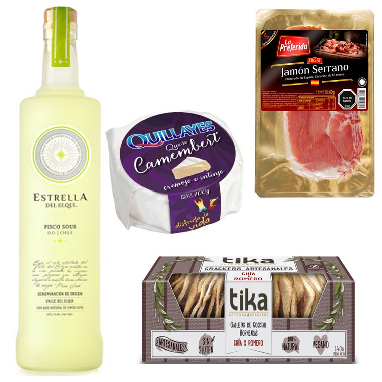 Pisco Sour Estrella Del Elqui 750 Cc, Queso Camembert, Jam�n Serrano y Galletas Crackers