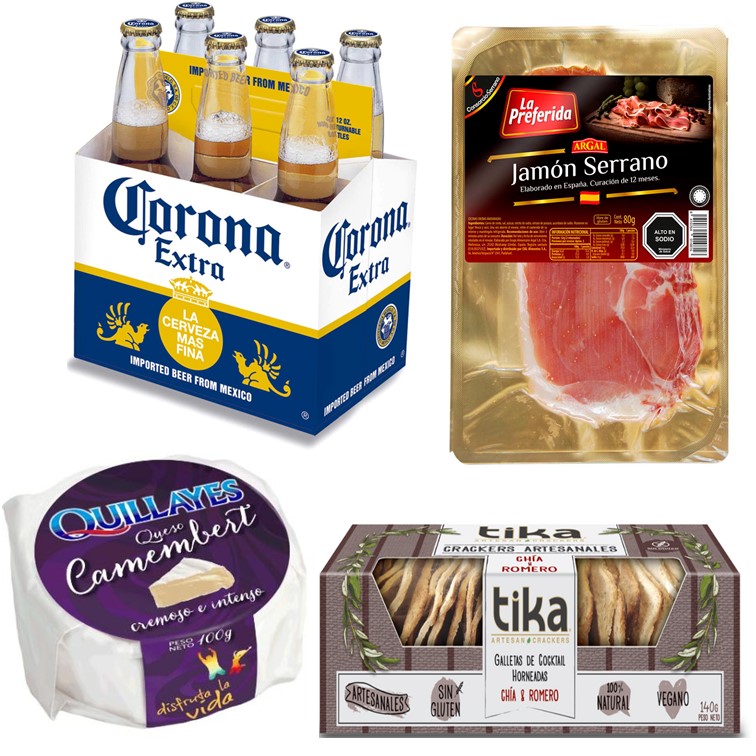 Cerveza Corona, Queso camembert , Jam�n Serrano Y Galletas Artesanales Crackers