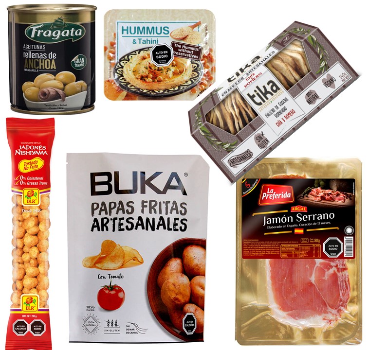 Jam�n Serrano, Hummus, Galletas Crackers, Papas Fritas, Man� y Aceitunas