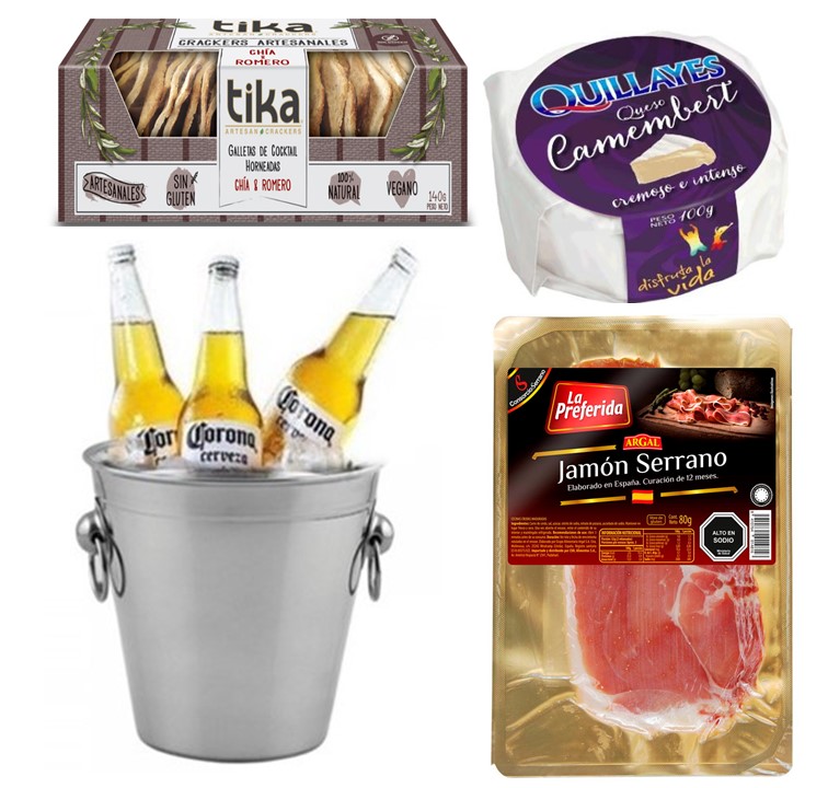 Hielera con 3 Cervezas, Queso Camembert, Jam�n Serrano y Galletas Crackers