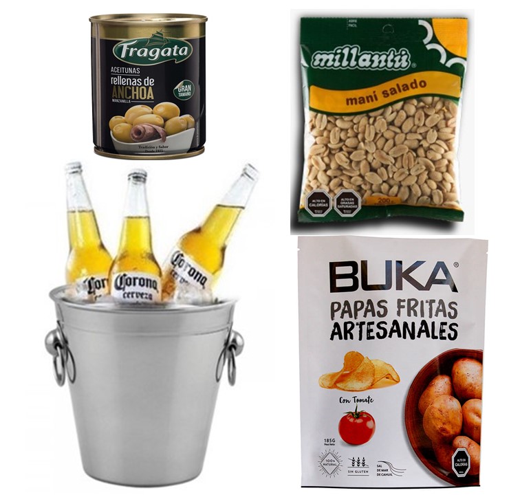 Hielera con 3 Cervezas, Papas, Man� y Aceitunas