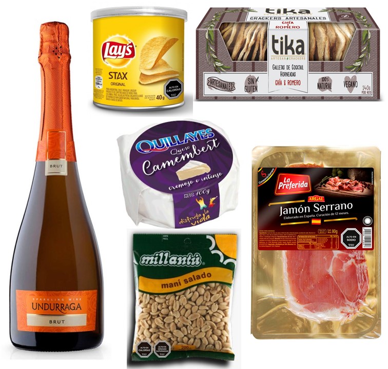  Espumante, Queso Camembert, Jam�n Serrano, Man�, Tostadas y Papas
