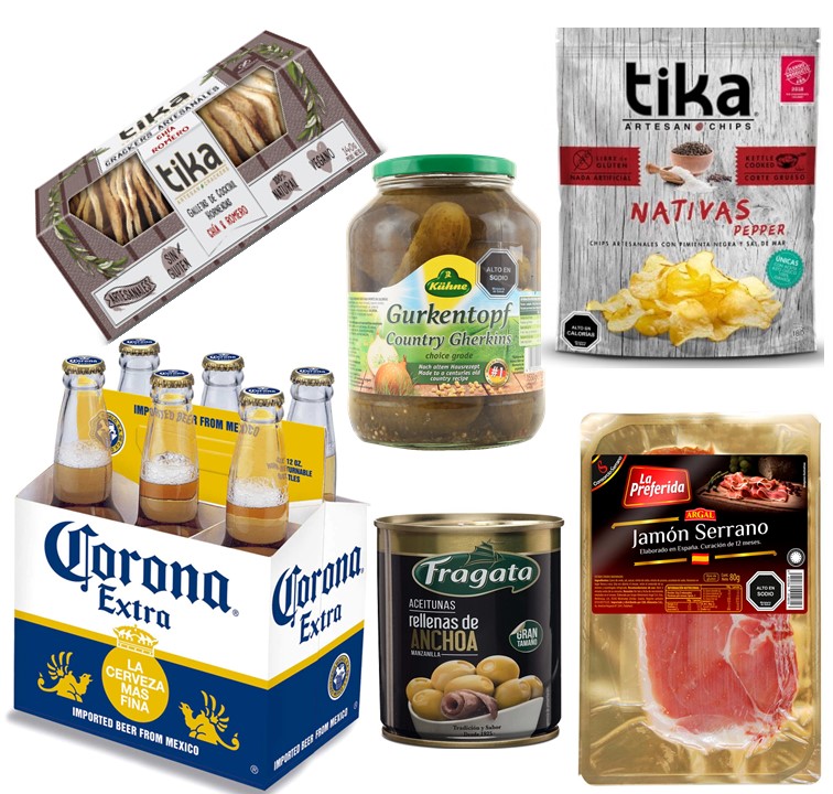 Cerveza Corona, Jam�n Serrano, Papas Artesanales, Galletas Crackers, Pepinillos y Aceitunas
